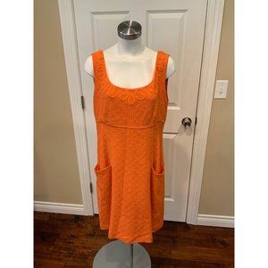 St. John Couture Orange Tweed Pencil Dress w/ Silk Ruffle Trim, Size 14